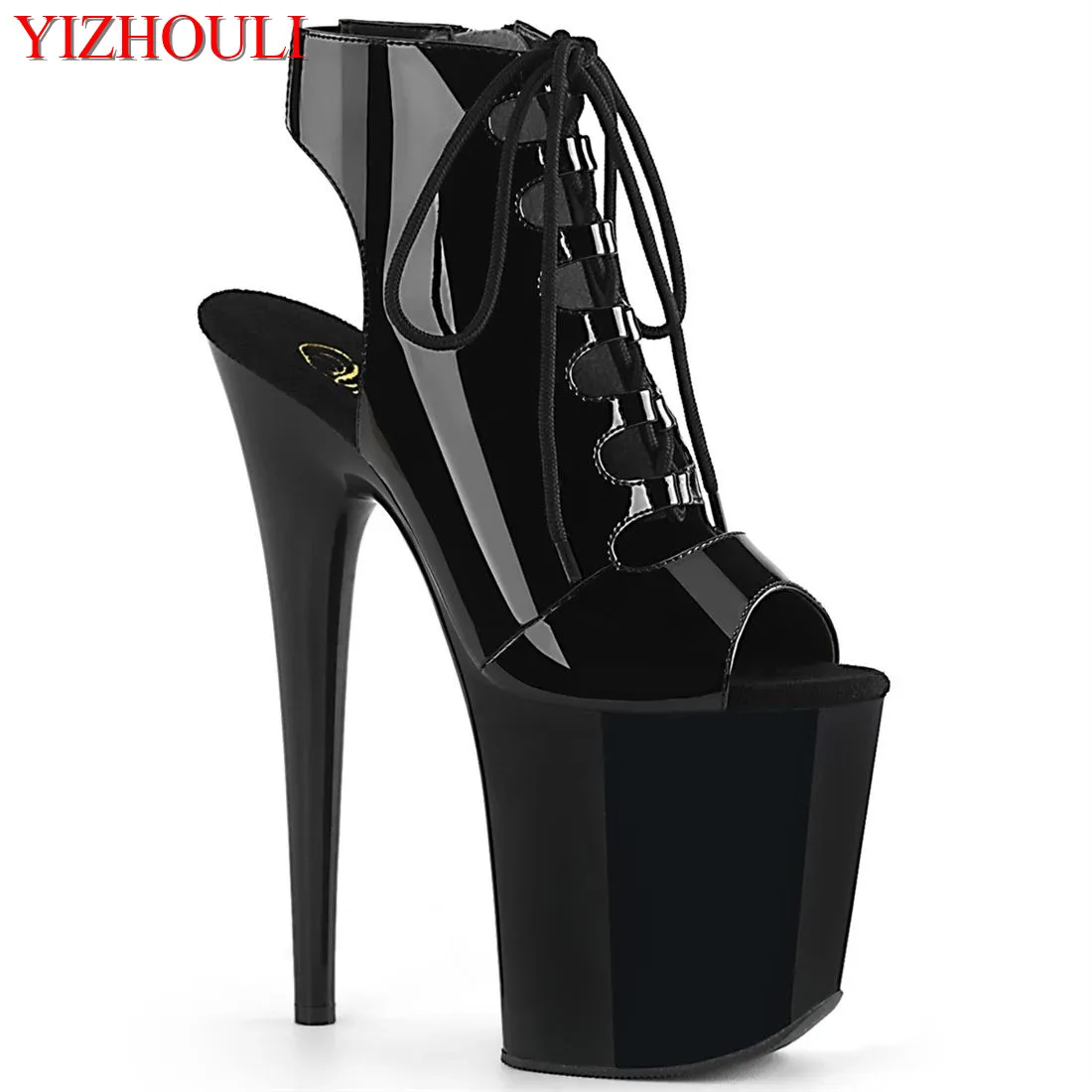 Lace-up vamp 20 cm, PU material 8 inch model stiletto heels, summer night club pole dancing ankle dance shoes