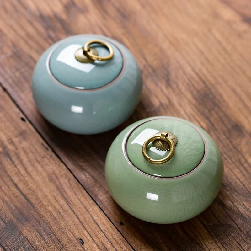 Ceramic Little Tea Caddy Chinese All Kinds of Tea Storage Box Crude Pottery Canister Container for Puer Tea Modern Style