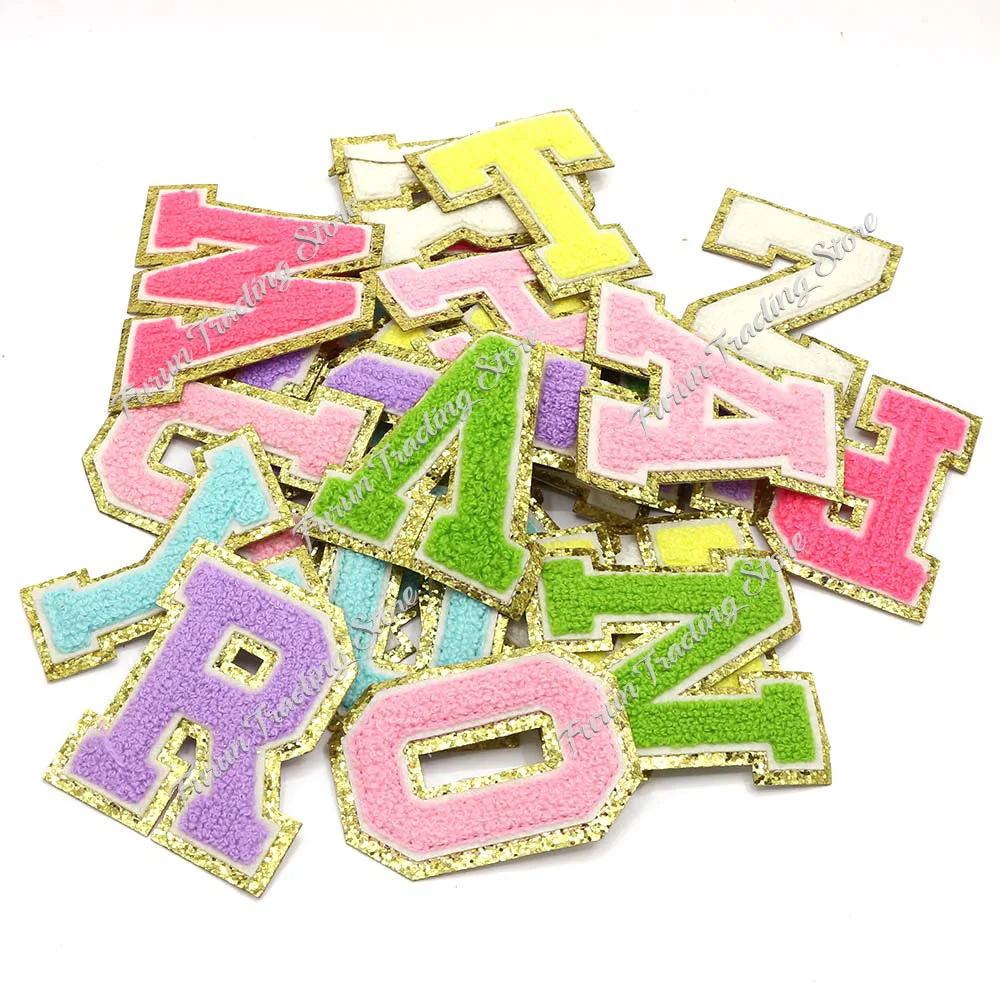 1Pc A-Z Chenille Letter Patches for Clothing Towel Embroidery Patches Iron on Appliques DIY Name Sewing Badges