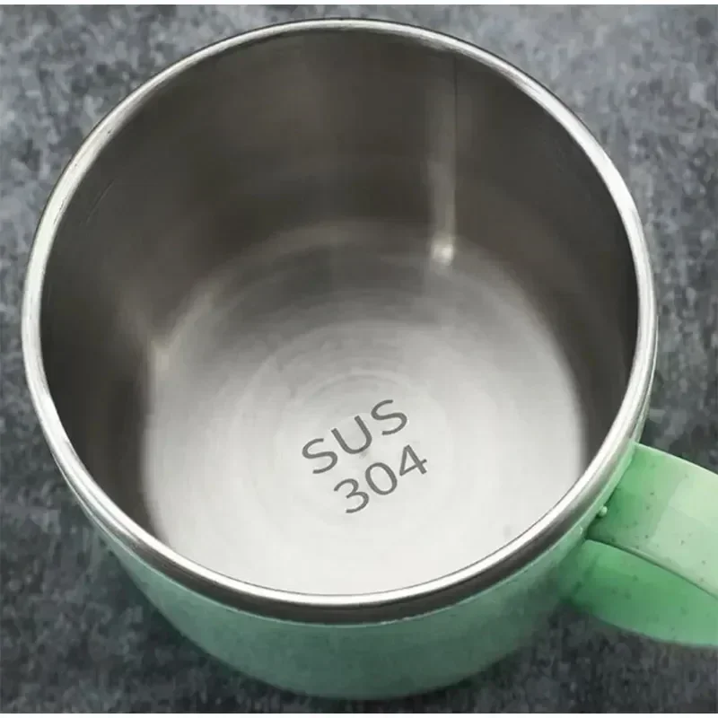 Hot Stainless Steel Cups With Handle, Double Layer Anti-scalding Wheat Straw Small Water Cup, Office Coffee Milk Tea Drink Mugs