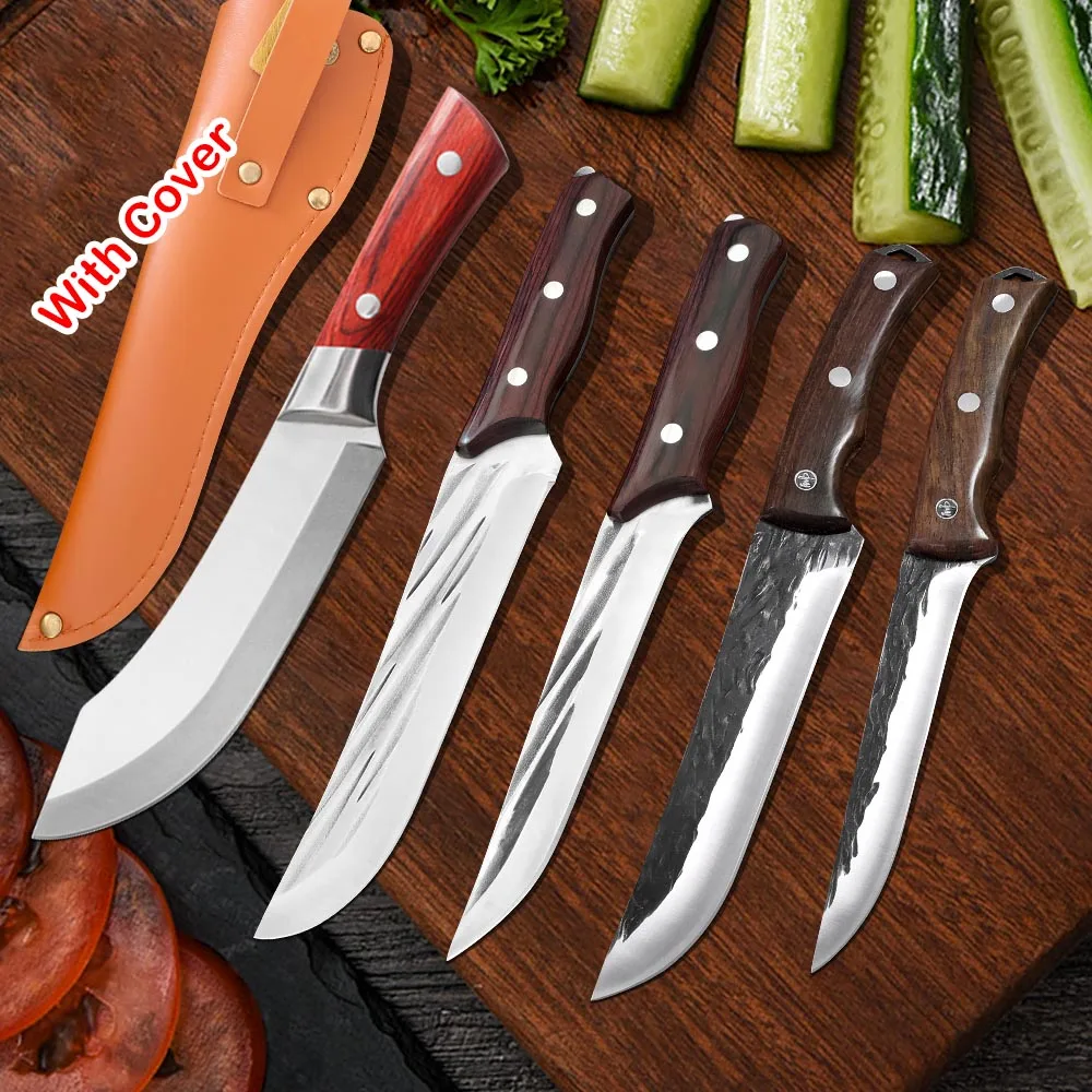 

Forged Kitchen Knife 5Cr15Mov Stainless Steel Wood Handle Knife Meat Vegetables Slicer Butcher Cleaver Chef Knife