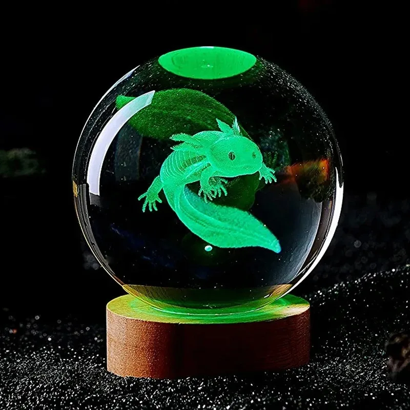 3D Axolotl 레이저 새겨진 크리스탈 공 컬러 야간 조명, 여자 친구 동급생 아내 어린이 생일 선물 홈 인테리어