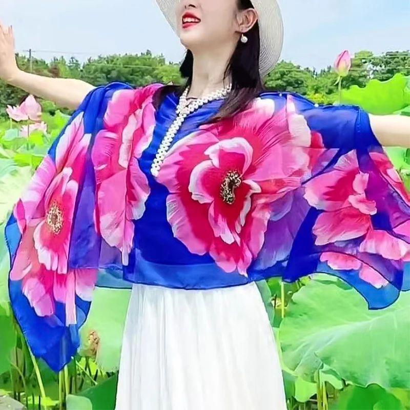 여성용 숄 랩 판초 진주 비키니, 햇빛 차단, 야외 꽃 패턴 장식 액세서리
