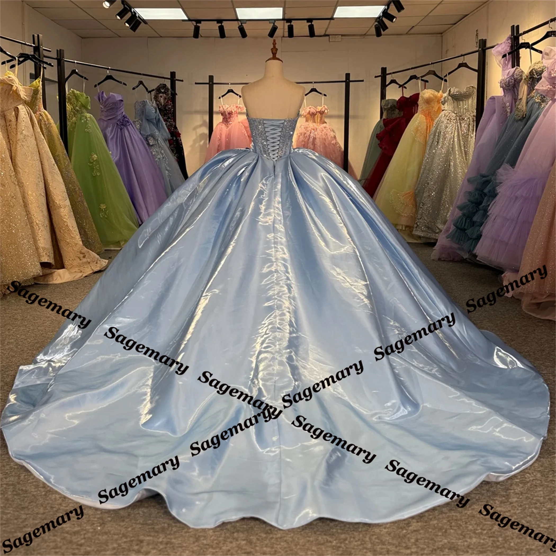 Sagemary Elegant Quinceanera Dresses 15 Ans Beading Pleat Sleeveless Lace up Vestidos De 15 Quinceanera Customized
