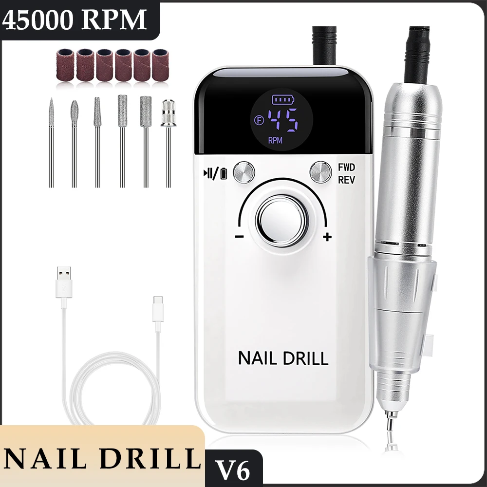 45000RPM Nail Drill Machine Portable Nail Polish Gel Sander Electric Professional Lathe LCD Display Art Tools
