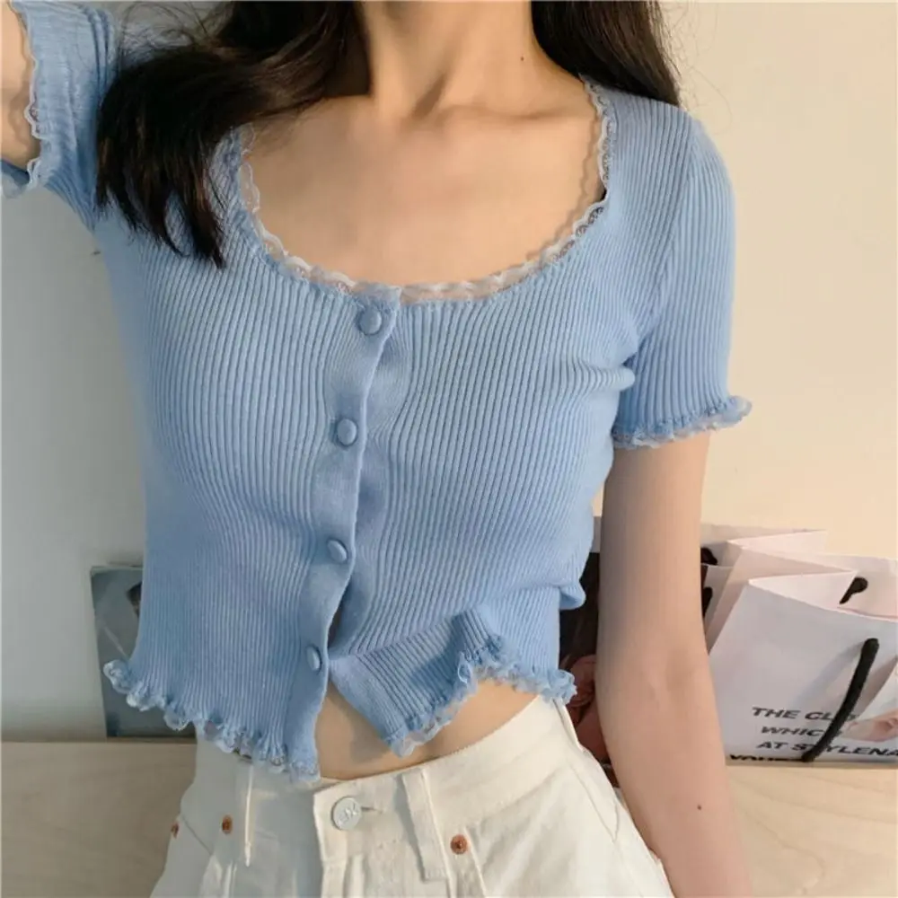 Polyester Lace T-shirt Crop Top for Women