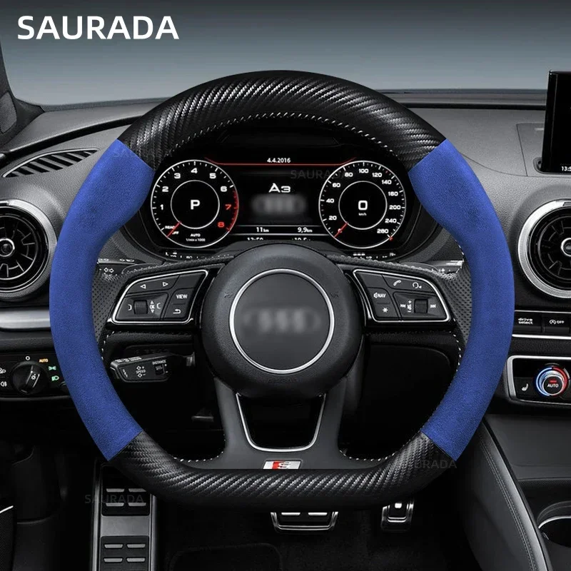 Premium Car Leather Steering Wheel Cover – 15-Inch, Non-Slip Design