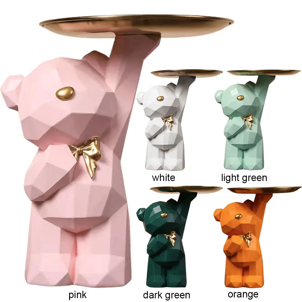 송진 사랑스러운 북유럽 곰 조각 키 거치대, 기하학적 곰 조각상 바닥 트레이 장식, 립스틱 보석 귀걸이 거치대