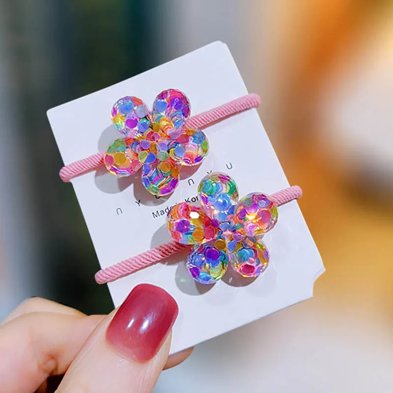 Children Sequins Floral Elastic Hair Bands Rubber Band Hair Tie Princess Kawaii Rope Headwear Girls Kids Accessories