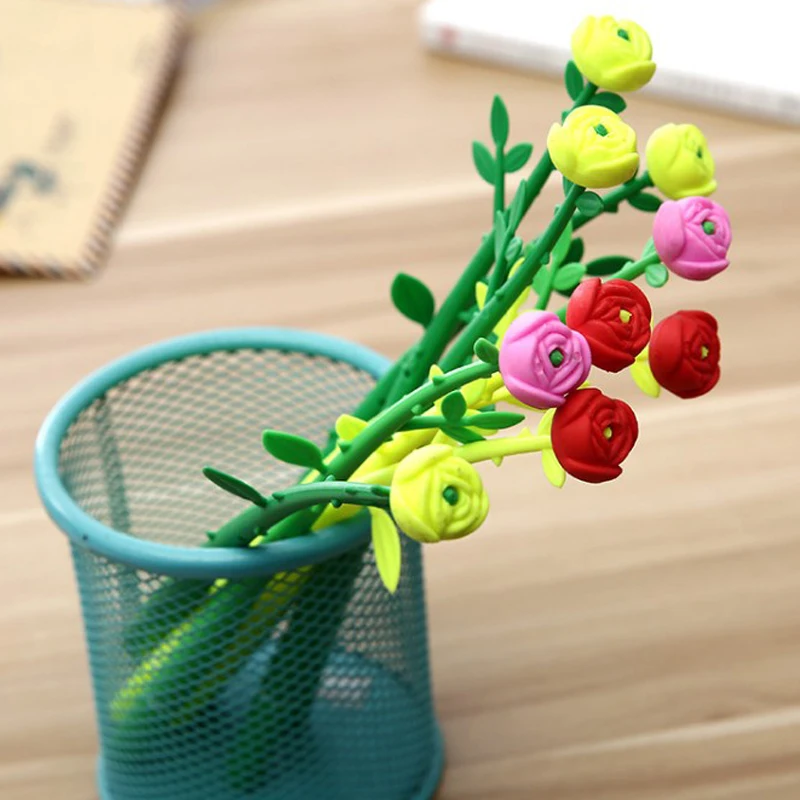 13 pcs Creative Stationery small fresh flower neutral pen cute cartoon student office learning water-based Writing signature pen writing flower english ornamental calligraphy copybook handwritten english round font calligraphy wordart practice book
