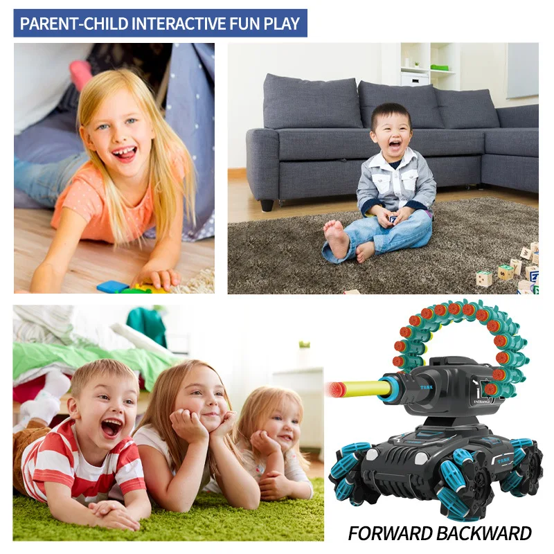 2.4g Radio Remote Control Tank Four-wheel Drive Tracked Soft Bullet Shooting Toy Control Car Tank Control Gesture Multiplayer 3