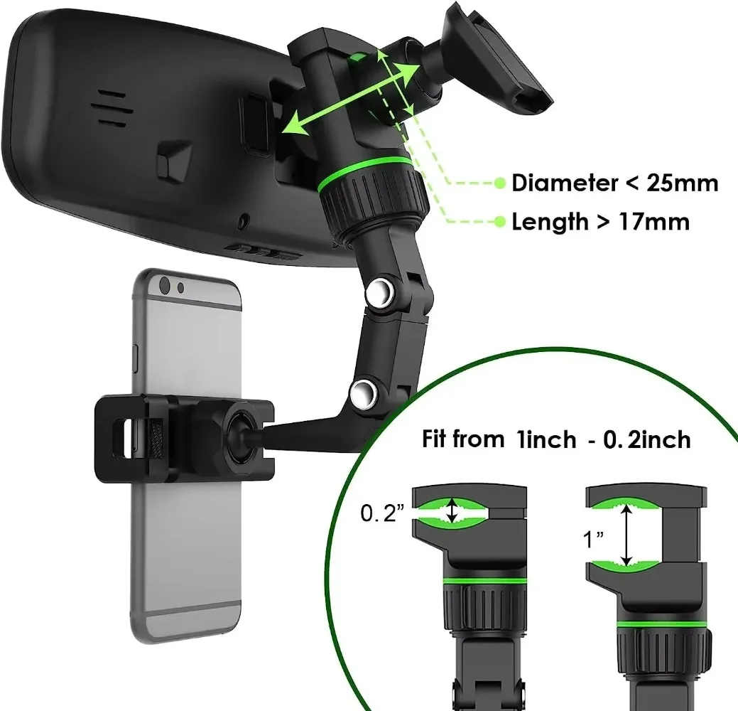 Car Phone Holder Multifunctional 360 Rotatable Rearview Mirror Hanging Clip Bracket GPS Support Accessories