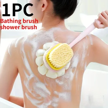 1 spazzola per il corpo con setole e luffa, spazzola per la schiena con manico lungo curvo, per l'esfoliazione della pelle durante il bagno. Accessorio per il bagno.