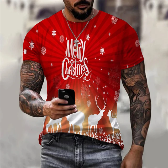 3dスノーフレーククリスマスtシャツメンズ半袖メリークリスマス英語手紙3dプリントストリートティー6xl