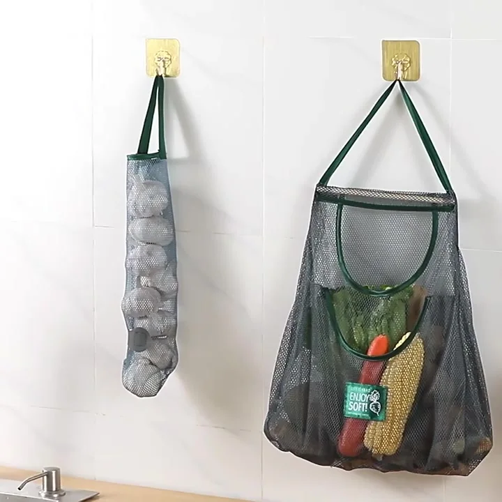 Mesh Storage Bags For Onions & Garlic - 5 Pack Hanging Kitchen Produce Bags