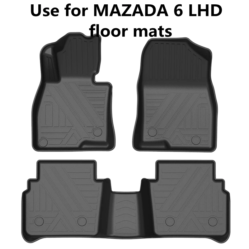 Car Mats To Fit Mazda 6 Saloon (2013 -) Black Carpet With Red Ribbed Trim & Red Rectangle Heel Pad [1484