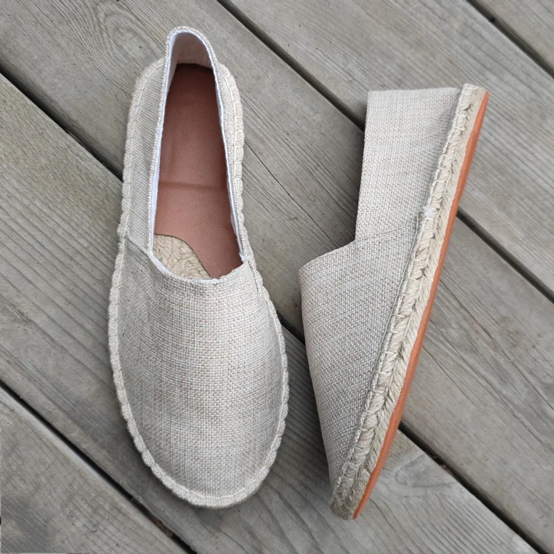 Gentleman Casual Comfort Bohemian Slip on Lazy Shoes Summer Female Mens Flat Slip on Canvas Strap Loafers Straw Espadrilles 2