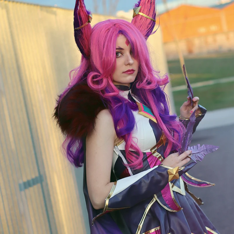 Xayah Star Guardian Cosplay Wig Pink Purple Ears