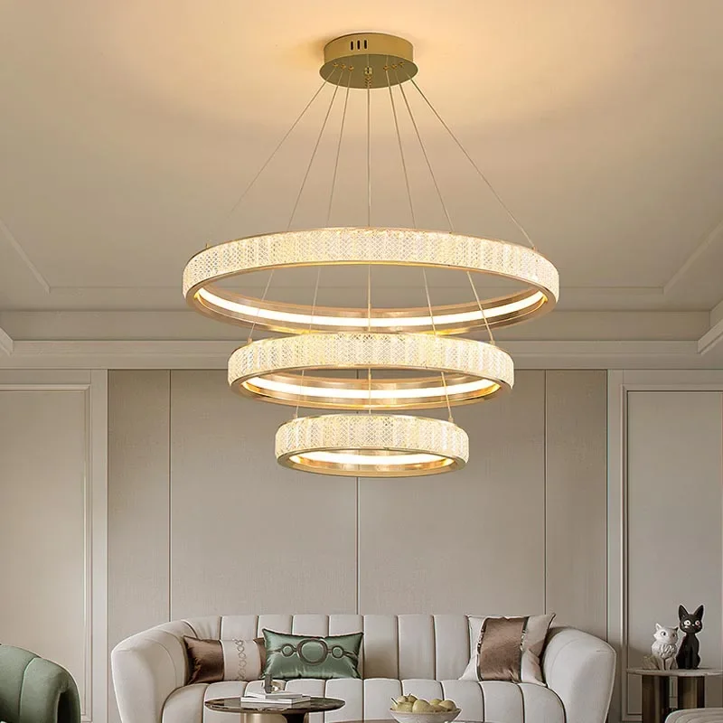 

New Nordic Modern Ring Light Interior Decoration Living Room Luxury Crystal Pendant Lamps Golden Luster Led Ceiling Chandelier