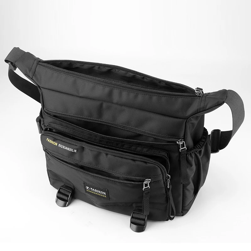 Large capacity nylon cross body bag | adjustable shoulder strap, zipper closure, water bottle rack, very suitable for business t