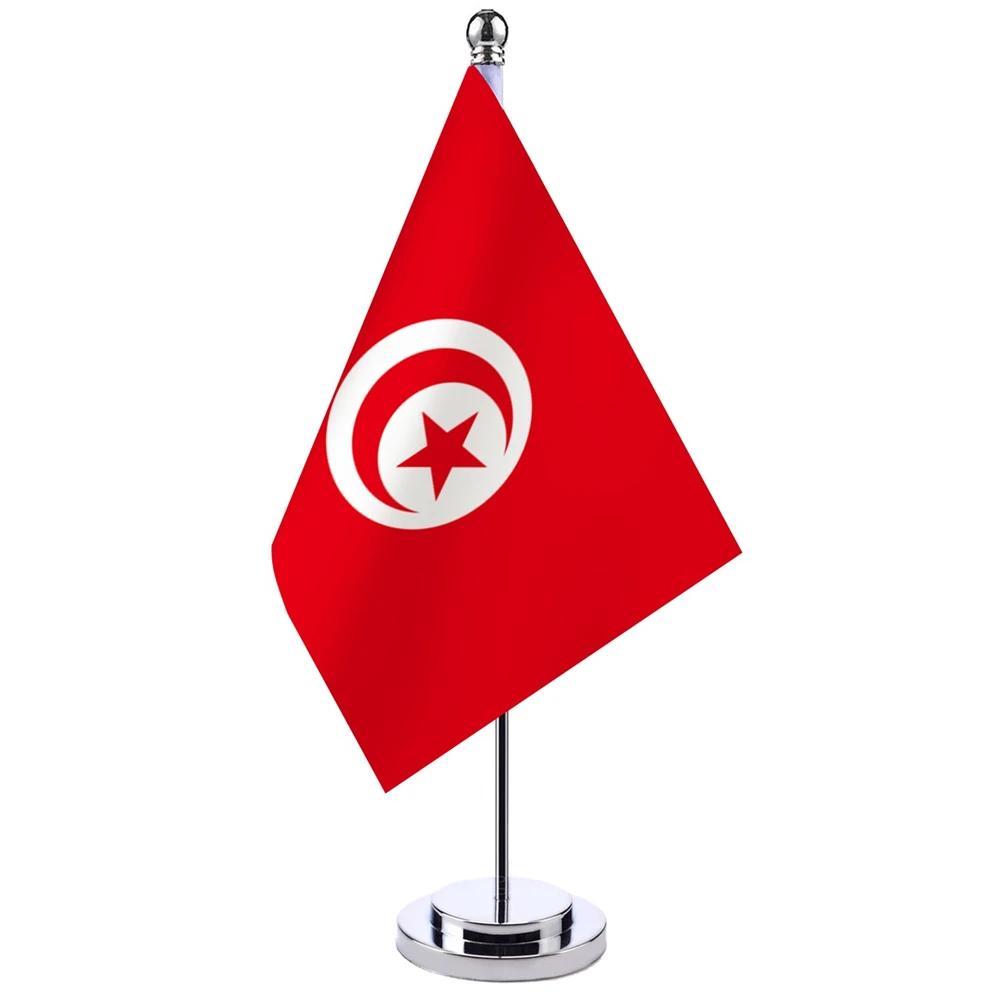 

14x21cm Office Desk Flag Of Tunisia Banner Boardroom Table Stand Pole The Tunisian National Flag Set Meeting Room Decoration
