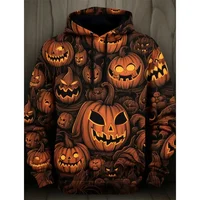 Halloween Men's Graphic Hoodie Pumpkin Prints Classic Casual 3D Pullover Holiday Fashion Hoodies Thin Style Long Sleeve Hooded 3