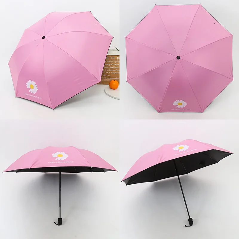 Umbrella Little Daisy Three-fold Rain and Sun Shade Dual-use Vinyl Advertising Umbrella Rain Women Parasol