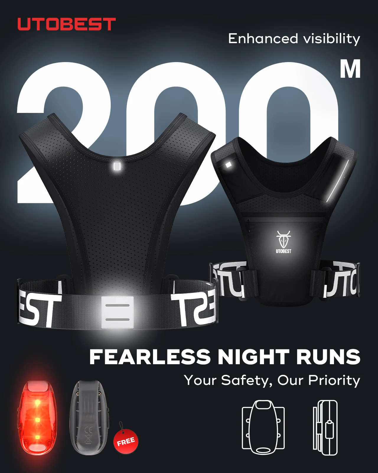 UTOBEST UTR111 Lightweight Running Vest with Led Light Mobile Phone Bag for Training 5