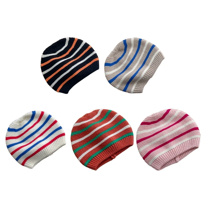 

Baby Knitted Hat Korean Style Children Multiple Color Striped Beanie Cap Autumn