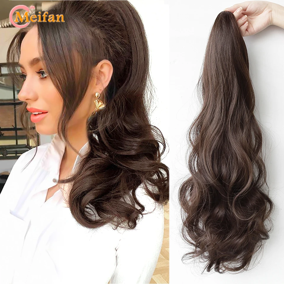 Fake Hair Extensions MEIFAN Syntheitc Long Wavy Curly Claw Clip On Ponytail Hair Extension Ponytail Extension For Women Natural Fake Hairpiece