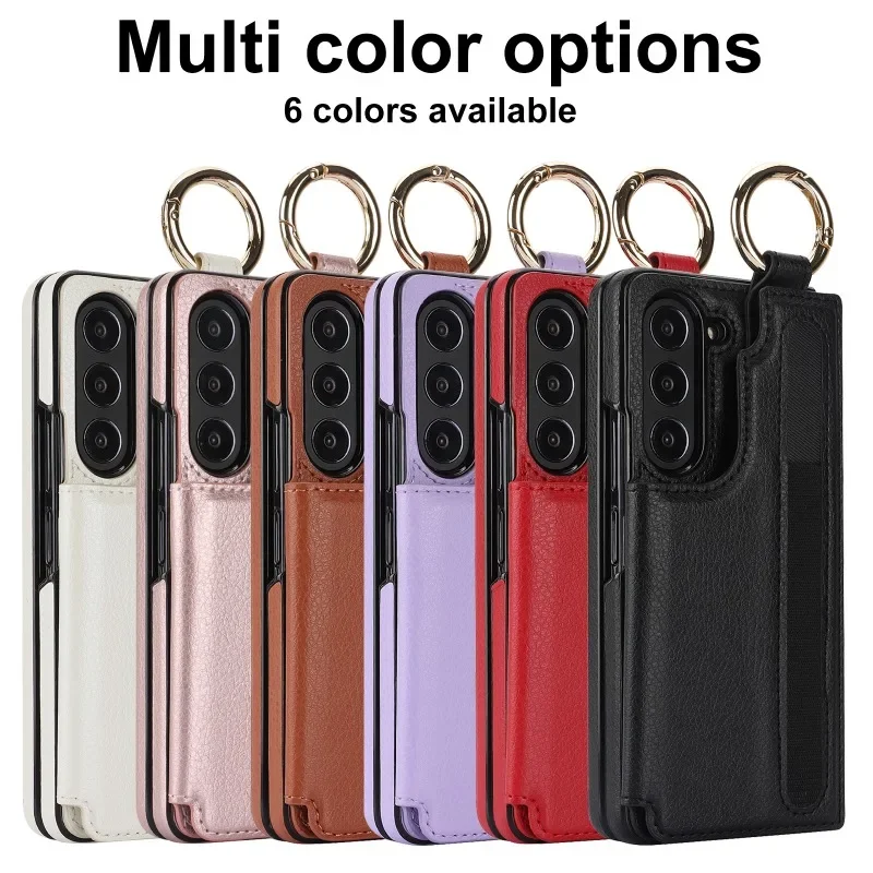 Luxurious PU Leather Ring Phone Case with Wallet & Card Slot for Foldable Phones (No Pen)