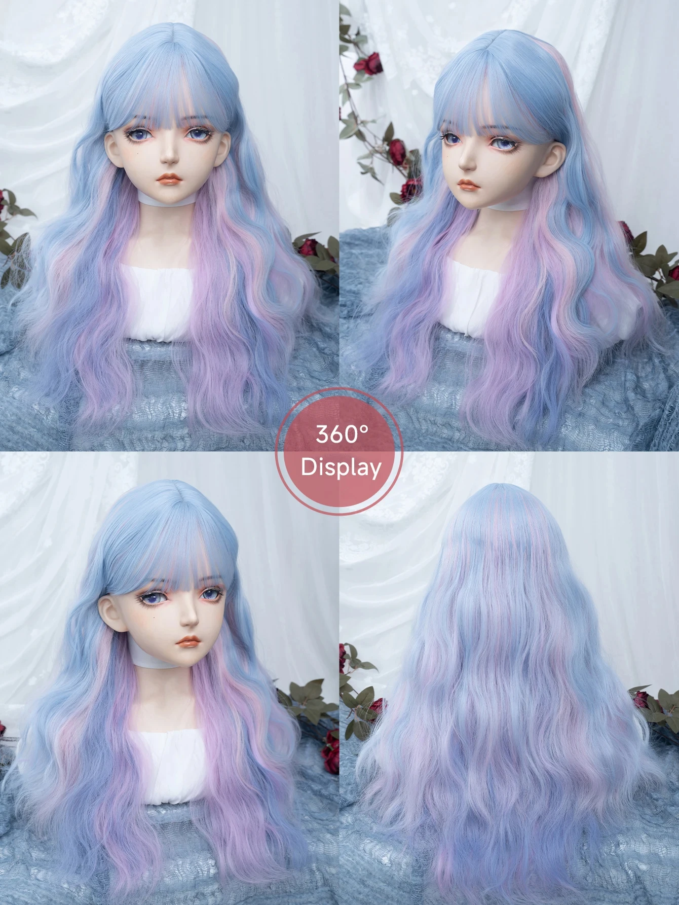 Purple Synthetic Wavy Wig for Women Cosplay Daily Use