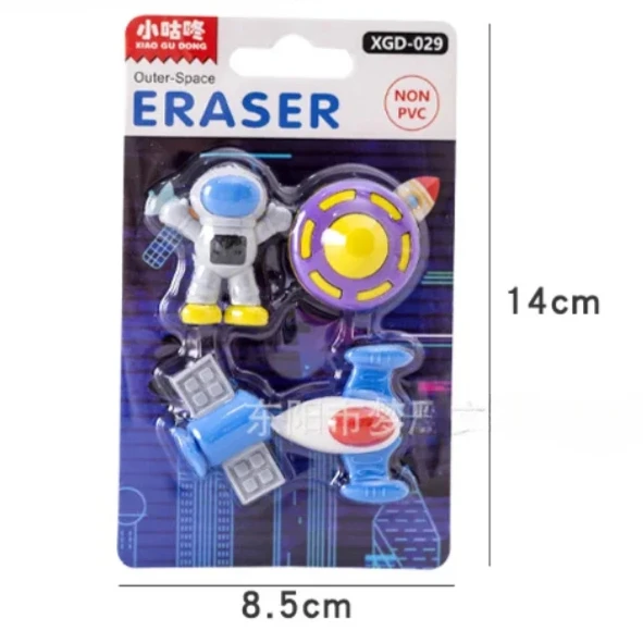 4Pcs/set Cute Cartoon Astronaut Alien Series 3D Eraser Boys Stationery Christmas Birthday Gifts Kid School Supplies UFO Spaceman