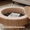 31.5'' Natural Coffee Table Modern Handcraft Drum Round Circle Wooden Solid Wood Veneer Tea Table for for Living Room Apartment 5