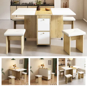 Folding dining table set, (with 4 chairs), ,120*80*75cm, extendable dining table, multifunctional extendable dining table