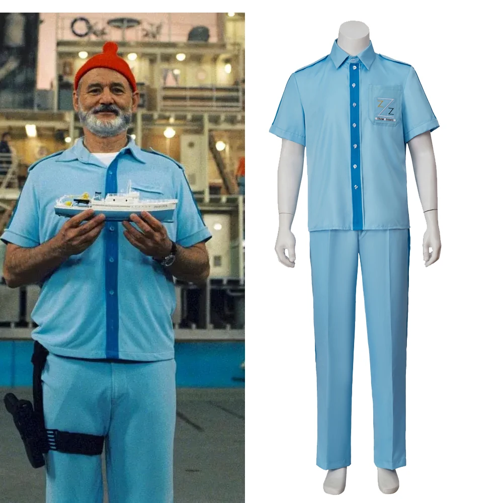 

The Life Aquatic with Steve Zissou Cosplay Costume Captain Blue Shirt Pants Uniform Halloween Carnival Party Men's Suit
