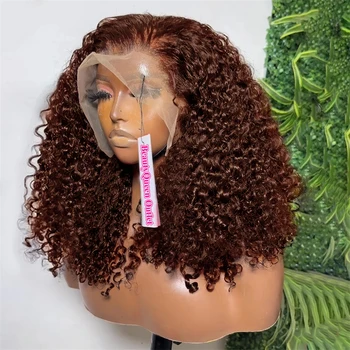 200% Brown kinky Curly Short Bob Wig 13x4 Bob Wigs Brazilian Water Deep Wave Human Hair Short Wig Preplucked For Woman #4 Color 1