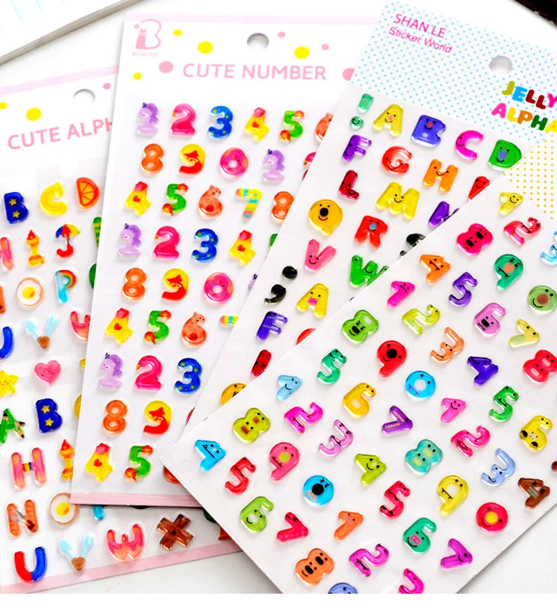 1Sheet Colorful Number Alphabet Stickers Lovely Solid Candy Transparent