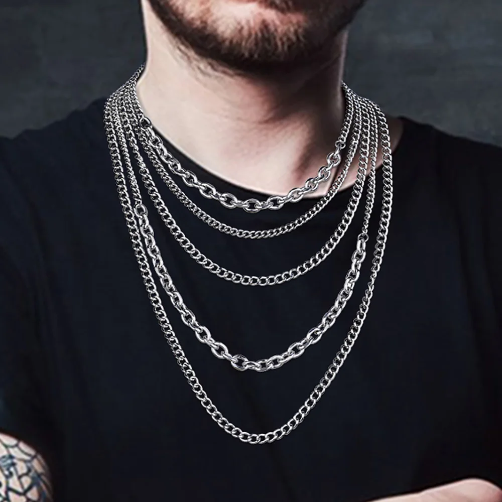 

Punk Pendant Necklace Multi-layer Long Chains Fashion Stainless Steel Choker Exaggerated for Men Women Accessories Jewelry Gift