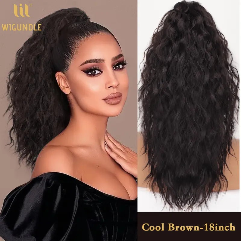 Synthetic Claw Long Wavy Ponytail Extension Black Brown 18-30" Curly Pony Tail Clip in Hair Extensions Fluffy Natural Looking - Image 9