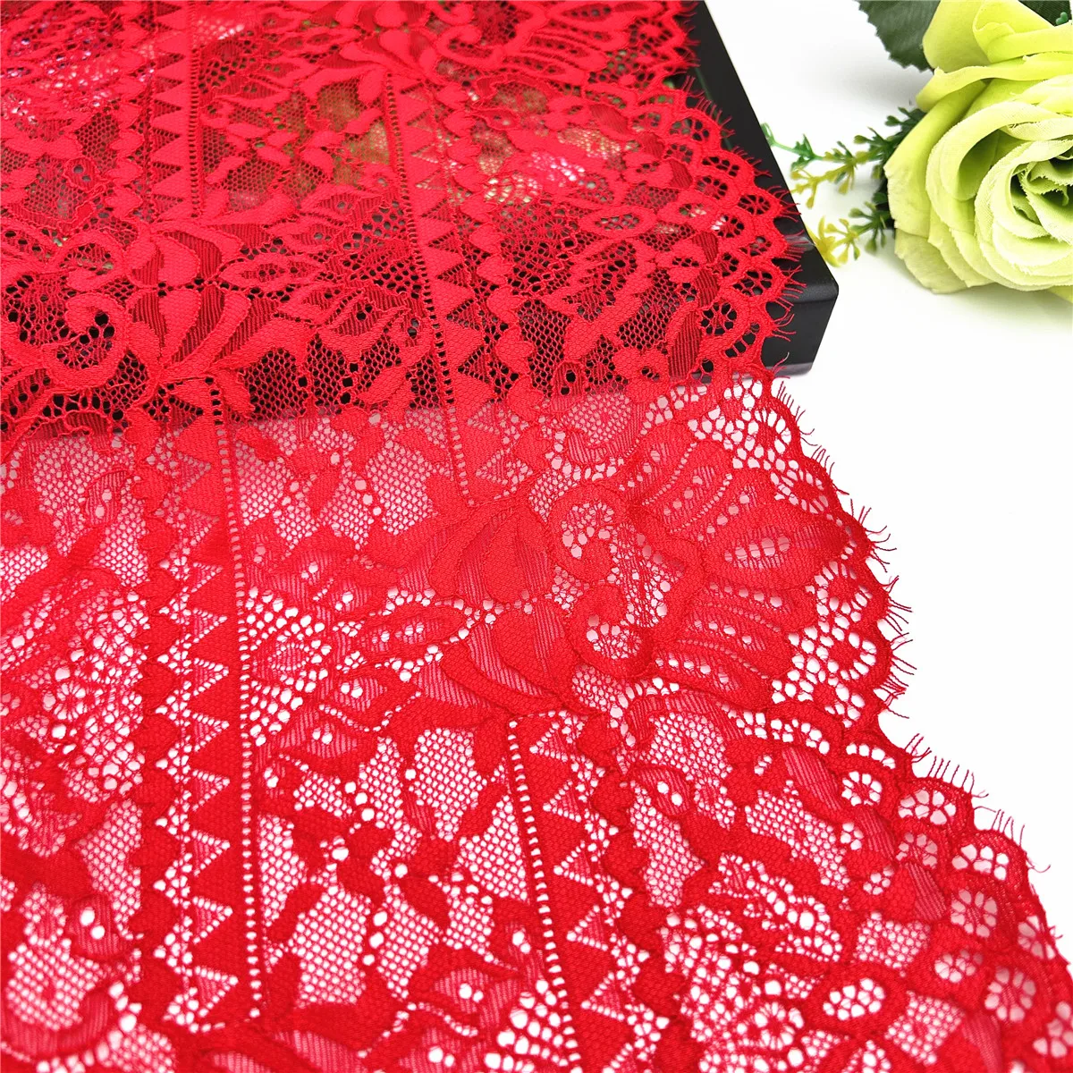 3y/Lot Width 21.50cm Red Eyelash Trim For Lingerie Sewing Craft DIY Apparel Fabric Lace Non-Elastic Underwear Material Wedding 6