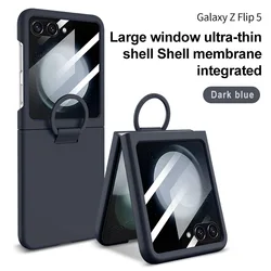 Premium Hot Skin Feel Glass Case - Fashionable Anti - Knock Protection for Z Flip6 (Navy Blue)