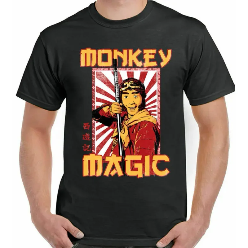 

Забавная черная Хлопковая мужская одежда Monkey Magic Journey To The West Chinese Fantasy в стиле 70-х годов 2024 уличная одежда с круглым вырезом в стиле хип-хоп