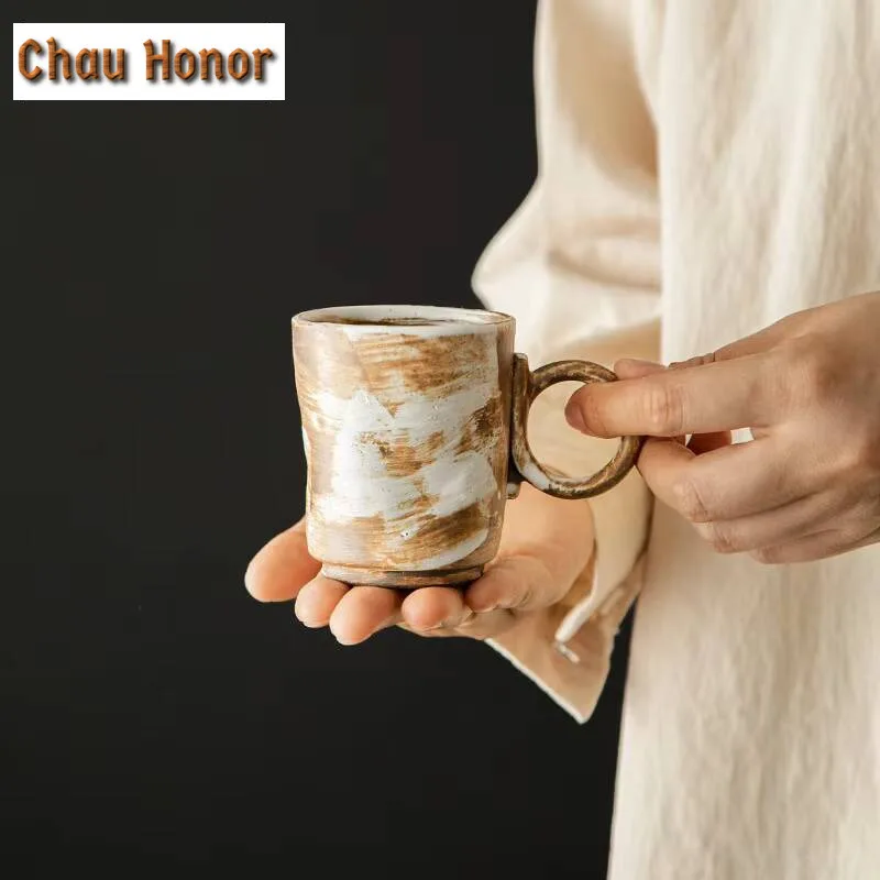 150ml Retro Rough Pottery Mug Creative Handmade Ceramic Kiln Transformed Water Cup Gradient Cup Hand Washed Floral Coffee Cup