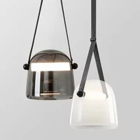 Post-Modern Leather LED Chandelier Art Deco Glass Designer Pendant Light Indoor Hanging Lamp for Bedroom Bedside 1
