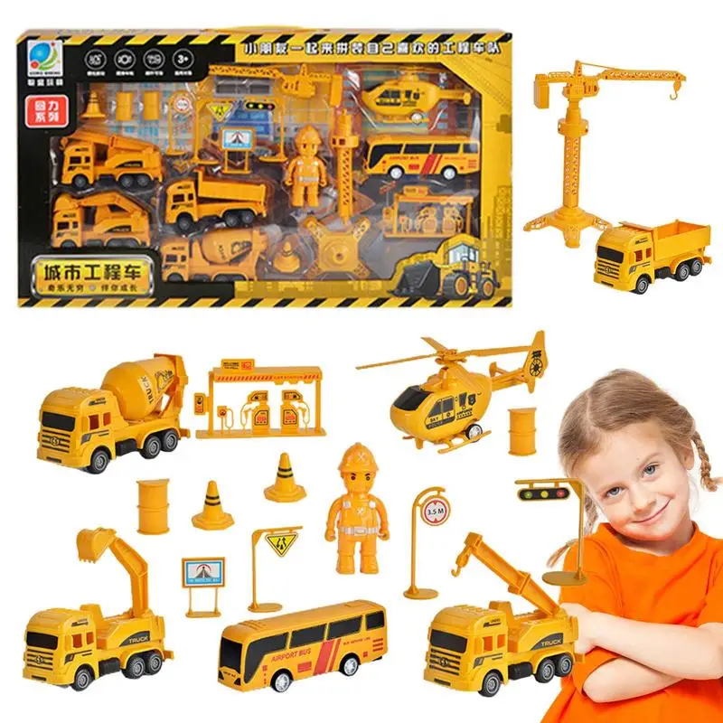 

18pcs Educational Engineering Truck Toy Car Excavator Tractor Crane Construction Model Vehicle Toys For Boys Kids Gift