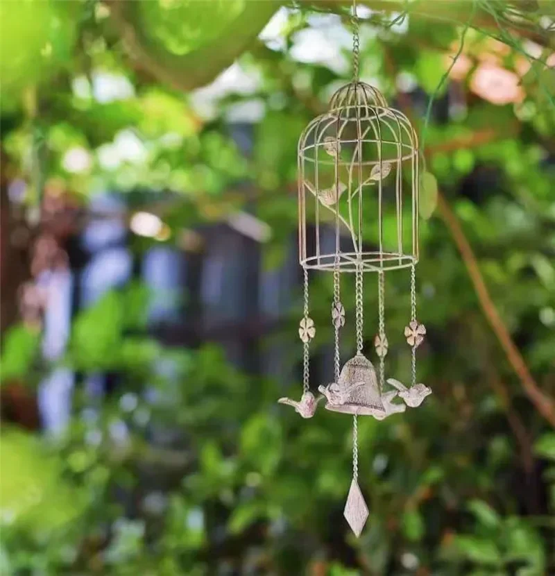 Retro Bird Cage Wind Chimes Ornaments for Home Garden Decoration