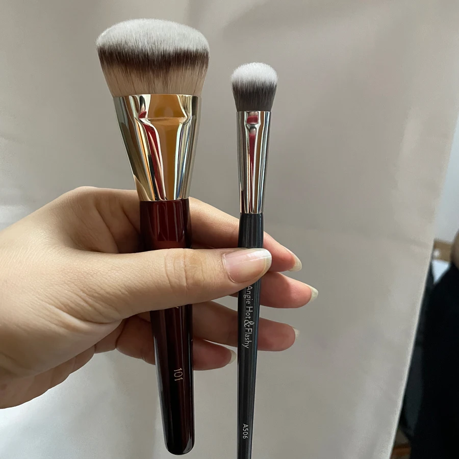 1pc 101 Contoured Foundation Makeup brushes Angled Liquid Base Concealer Make up brushes Red wood handle cosmetic tools 506 4