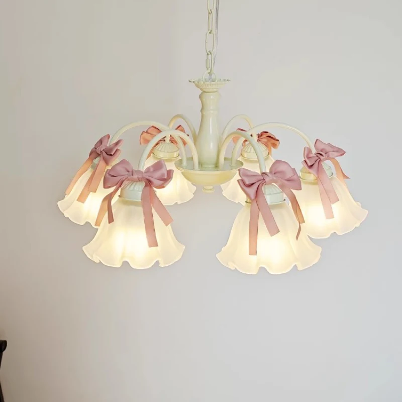Pink Princess Room Chandeliers Cute Bow Glass Lamps French Romantic ...