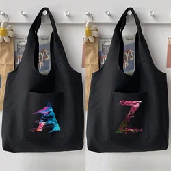 Shoulder Bag Woman Shopping Handbag Casual Paint Letter Initial Name Pattern Printing Vest Bag Tote Bag Commuting Large Capacity